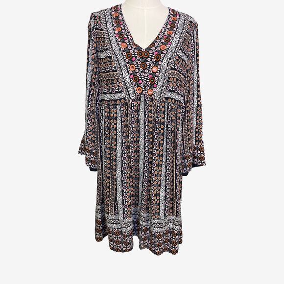 Maeve Anthropologie Naomi Embroidered Boho Tunic Dress Blue Motif Small NWT - Picture 3 of 12